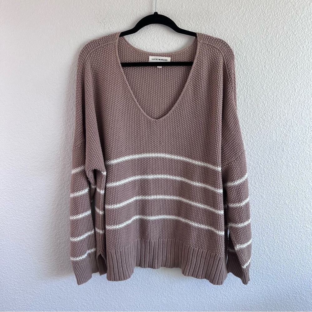 Lucky Brand Women's‎ Striped V-Neck Pullover Textured Sweater